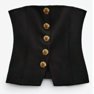 Zara Black Corset Top with Gold Buttons